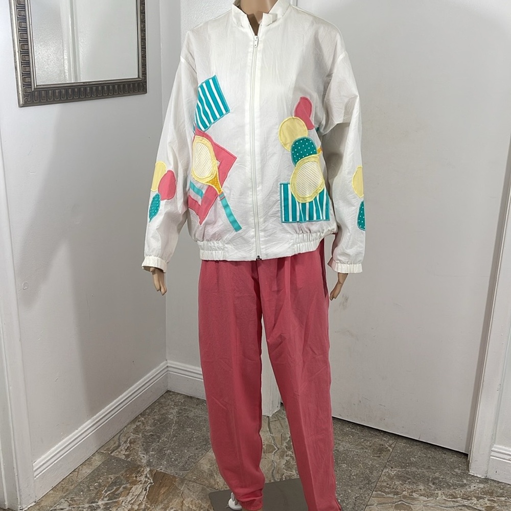 Vintage 80s 90s style windbreaker tracksuit patches pink or orange and cream 10